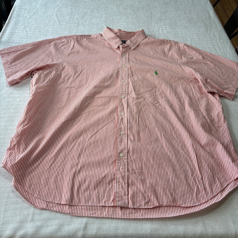 Ralph Lauren Classic Fit Orange White Striped Short Sleeve Shirt Mens 3XB Big